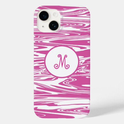Elegant Pink White Monogram Stylish Personalize Case_Mate iPhone 14 Case