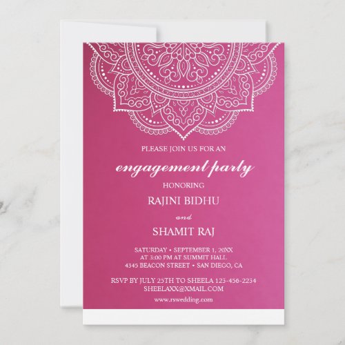 Elegant Pink White Paisley Indian Engagement Party Invitation