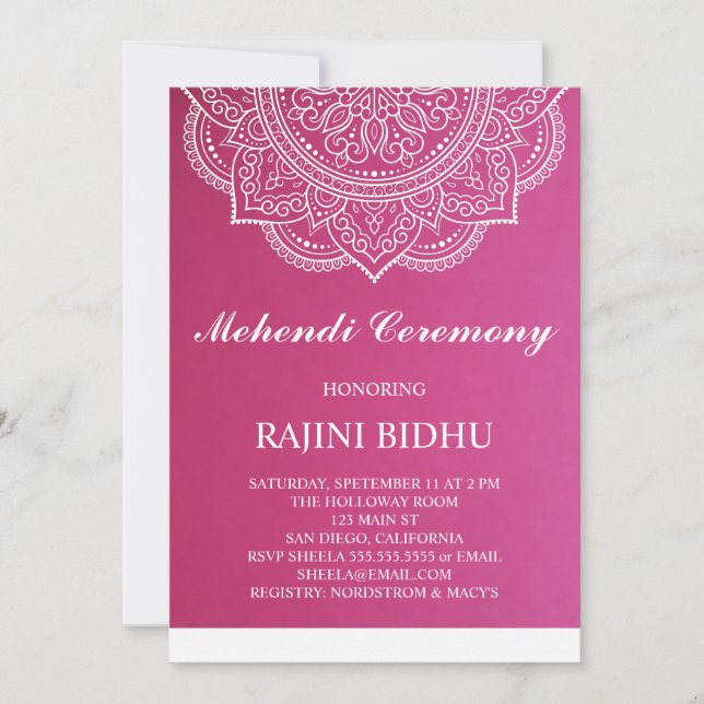 Elegant Pink White Paisley Indian Mehndi Ceremony (Front)