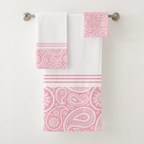 Elegant Pink White Paisley Pattern Bath Towel Set