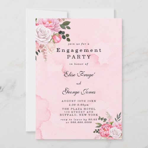 Elegant Pink White Peonies Engagement Party Invitation