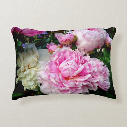 Elegant pink white peony floral garden photo accent pillow