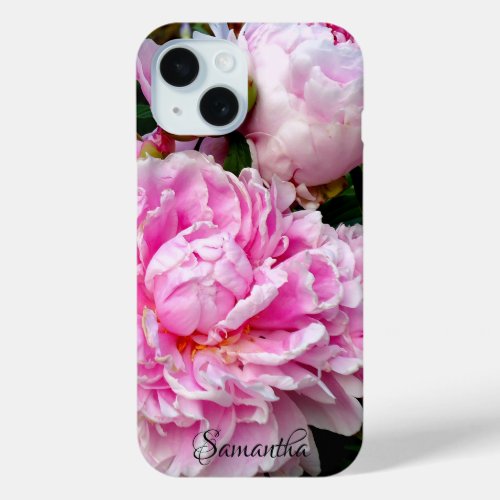 Elegant pink white peony floral garden photo iPhone 15 case