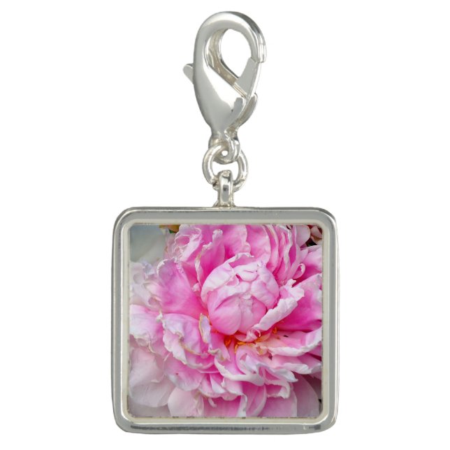 Elegant pink white peony floral garden photo charm (Front)