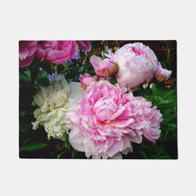 Elegant pink white peony floral garden photo doormat (Front)