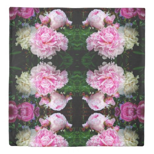 Elegant pink white peony floral garden photo duvet cover