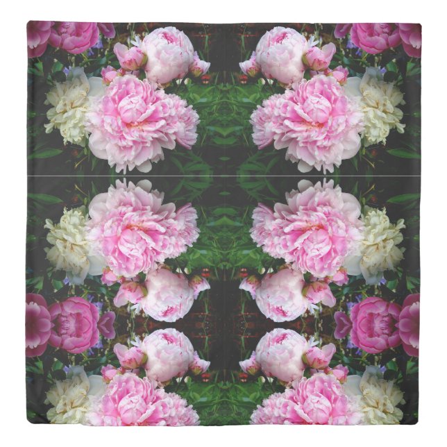 Elegant pink white peony floral garden photo duvet cover (Front)