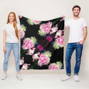 Elegant pink white peony floral garden photo fleece blanket