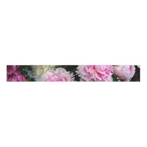 Elegant pink white peony floral garden photo grosgrain ribbon