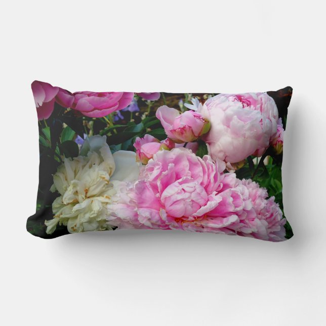 Elegant pink white peony floral garden photo lumbar pillow (Front)