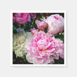Elegant pink white peony floral garden photo napkins