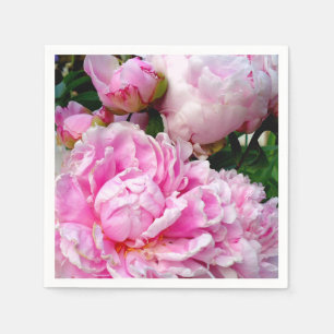 Elegant pink white peony floral garden photo paper napkins