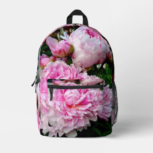 Elegant pink white peony floral garden photo printed backpack