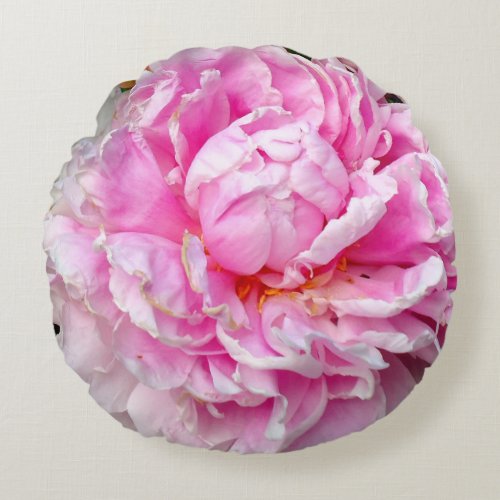 Elegant pink white peony floral garden photo round pillow