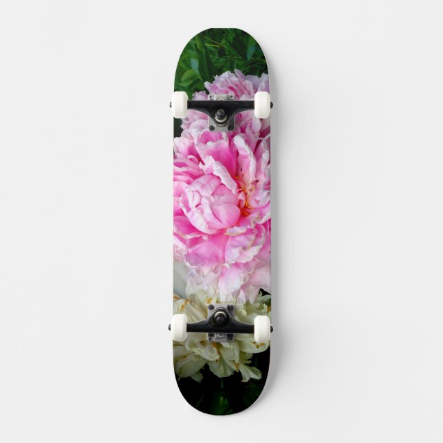 Elegant pink white peony floral garden photo skateboard deck (Front)