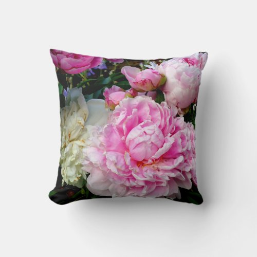 Elegant pink white peony floral garden photo throw pillow