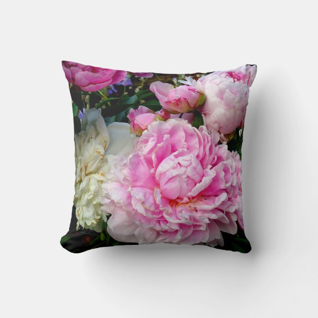 Elegant pink white peony floral garden photo throw pillow (Front)
