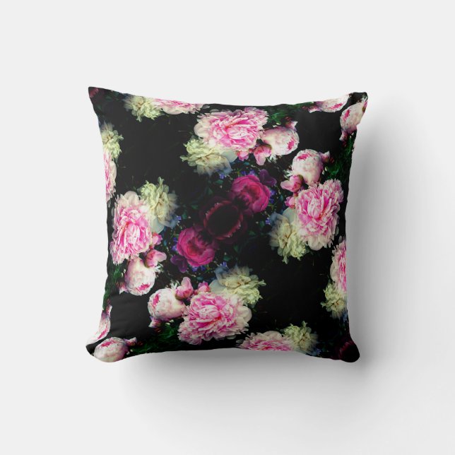Elegant pink white peony floral garden photo throw pillow (Front)