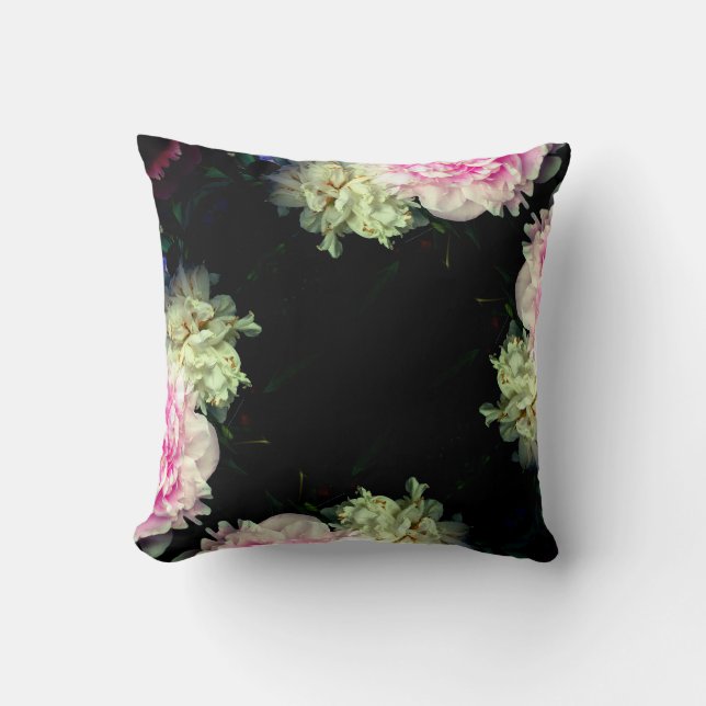Elegant pink white peony floral garden photo throw pillow (Front)