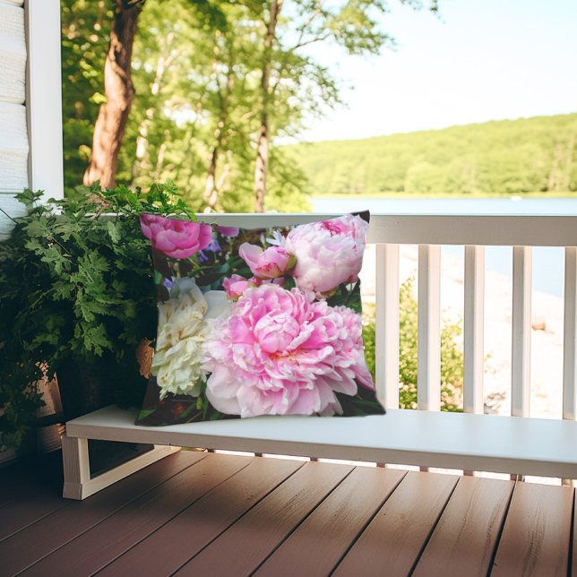 Elegant pink white peony floral garden photo throw pillow (Creator Uploaded)