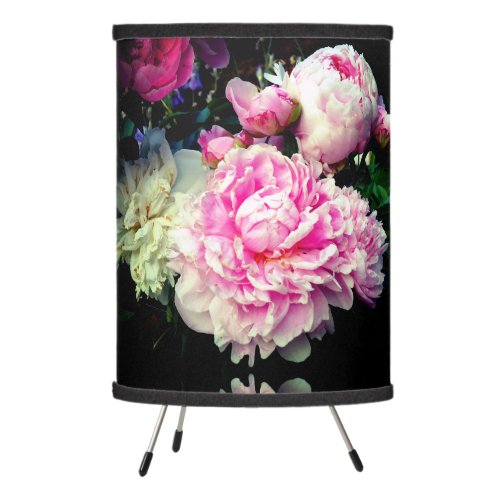 Elegant pink white peony floral garden photo tripod lamp