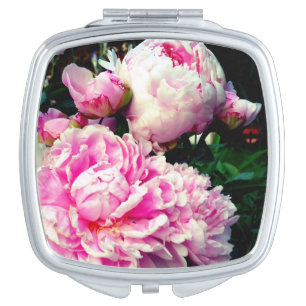 Elegant pink white peony floral garden photo vanity mirror