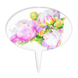 Elegant pink white peony floral watercolor cake topper