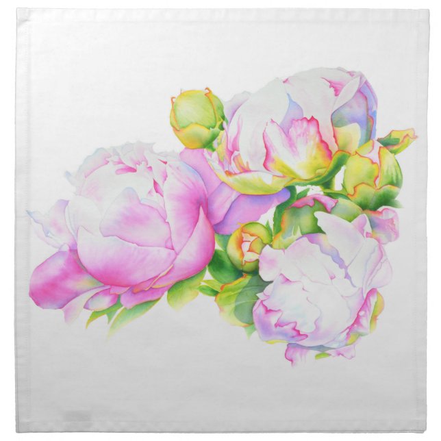 Elegant pink white peony floral watercolor napkin (Front)