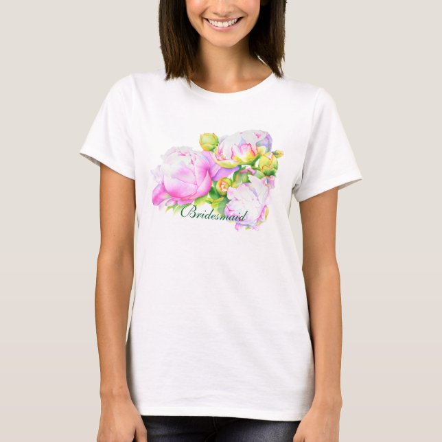 Elegant pink white peony floral watercolor T-Shirt (Front)