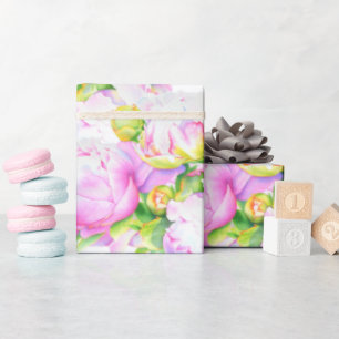 Elegant pink white peony floral watercolor wrapping paper