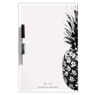 Elegant Pink White Pineapple Monogram Custom Dry Erase Board