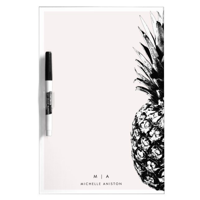Elegant Pink White Pineapple Monogram Custom Dry Erase Board (Front)