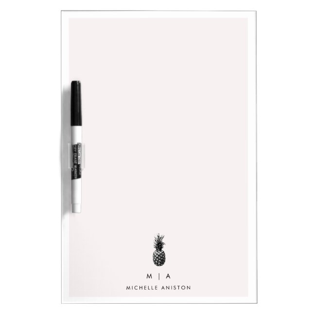 Elegant Pink White Pineapple Monogram Custom Dry Erase Board (Front)
