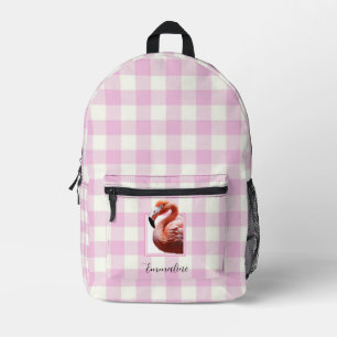 Elegant pink white plaid flamingo personalize printed backpack