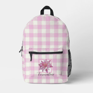 Elegant pink white plaid floral daisy personalize printed backpack