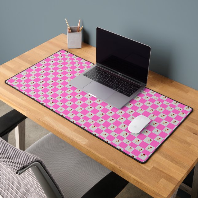 Elegant Pink & White Plaid  Flower Pattern Desk Mat (Office 2)