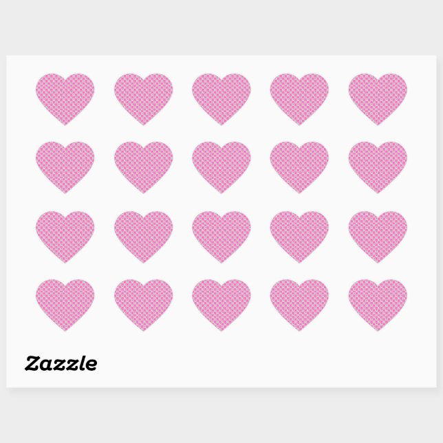 Elegant Pink & White Plaid  Flower Pattern Heart Sticker (Sheet)