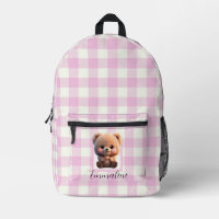Elegant pink white plaid teddy bear personalize