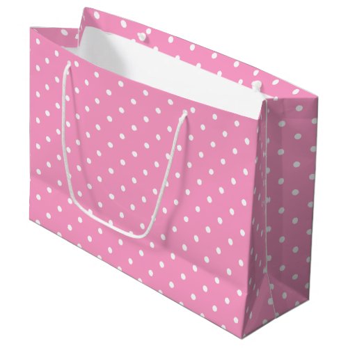 Elegant Pink White Polka Dotted Template Trendy Large Gift Bag