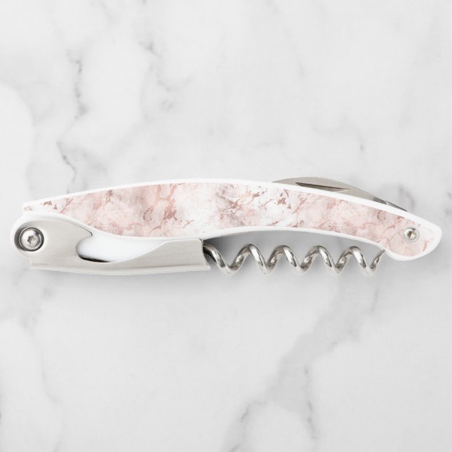 Elegant Pink White Rose Gold Marble Texture Waiter's Corkscrew (Front)