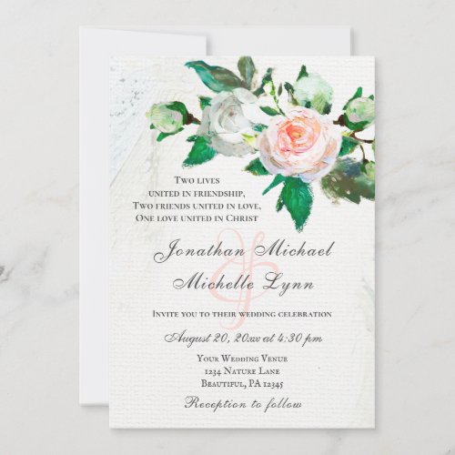 Elegant Pink White Roses Christian Wedding Invitation