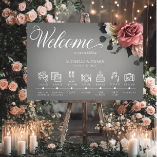 Elegant Pink White Roses Gray Wedding Timeline Foam Board
