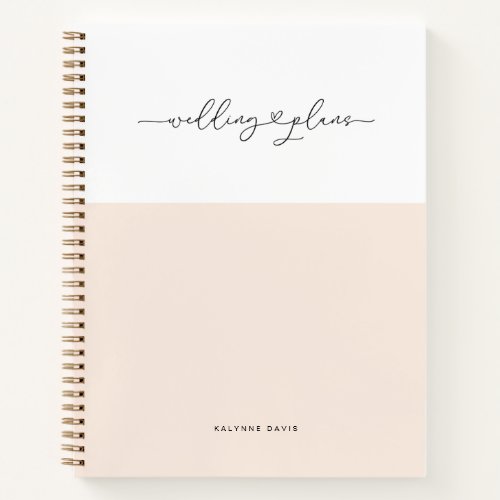 Elegant Pink White Script Swashes Heart Wedding Notebook