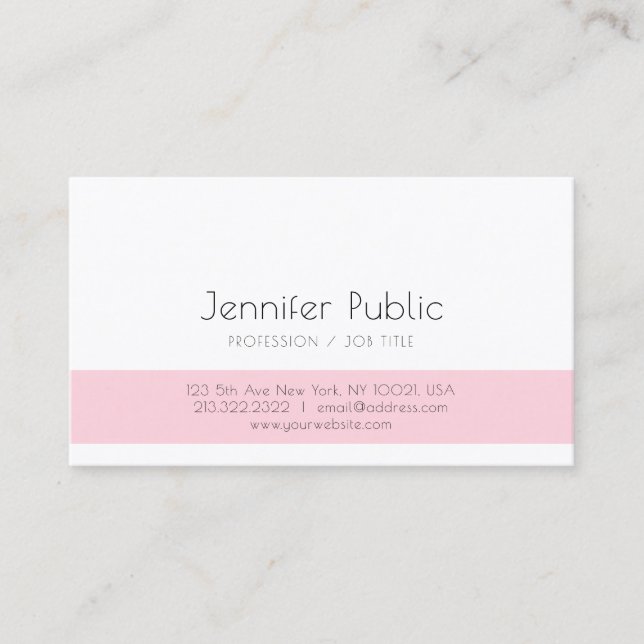 Elegant Pink White Simple Design Plain Trendy Business Card (Front)