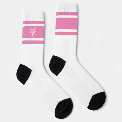 Elegant Pink White Stripe Tennis Racket Athletic Socks