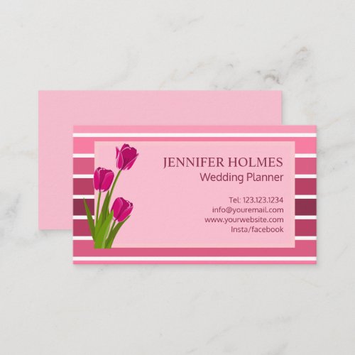 Elegant Pink White Stripes Tulip Business Card