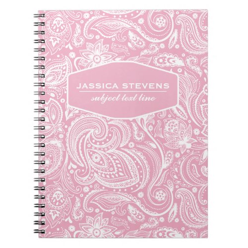 Elegant Pink  White Vintage Floral Paisley Notebook
