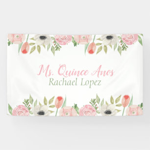 Elegant Pink & White Watercolor Floral Banner