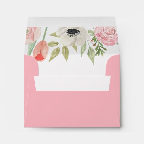 Elegant Pink  White Watercolor Floral Envelope