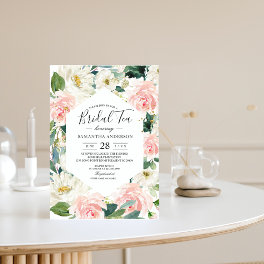 Elegant Pink & White Watercolor Floral Frame Invitation